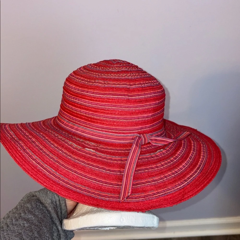 Cappelli Straworld, Inc. Striped Red Wide Brim Hat With Bow OS
